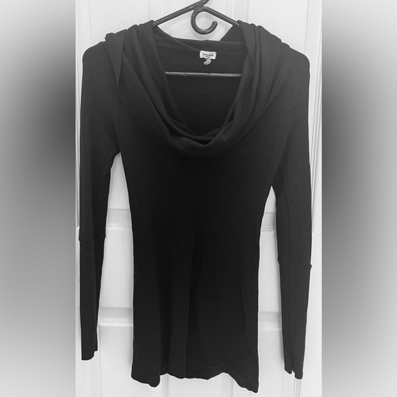 Splendid Black Thermal Cowl Neck Tunic Top Long Sleeve Cotton Blend - Picture 2 of 8